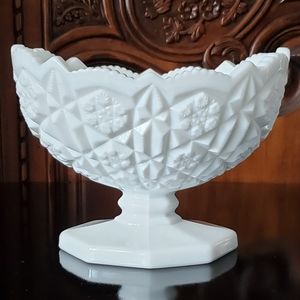 1960s "Toltec Milk Glass" 8 5/8" Oval Footed Bowl by Kemple Glass